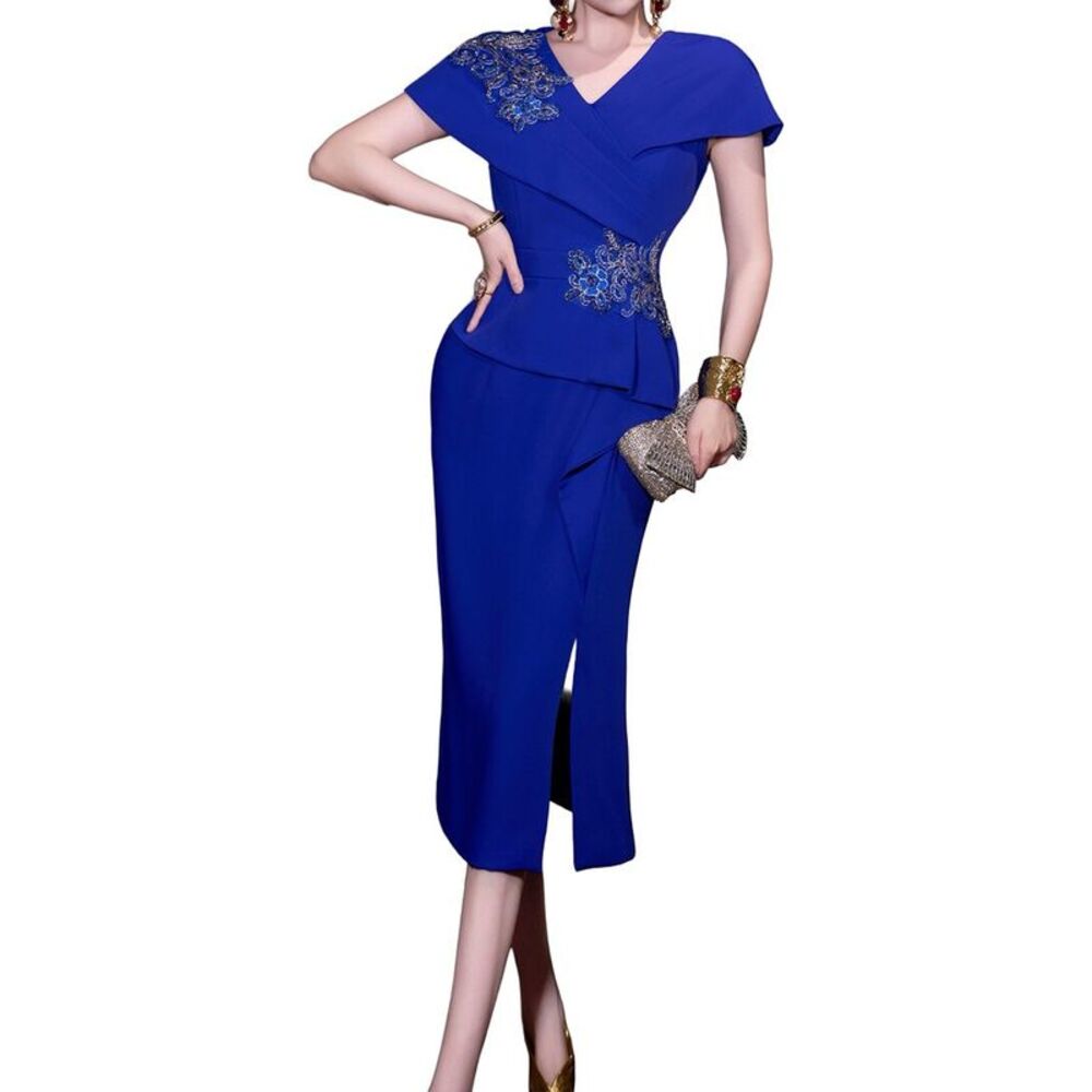 Burryco Womens Short Sleeve Midi Dress, Blue